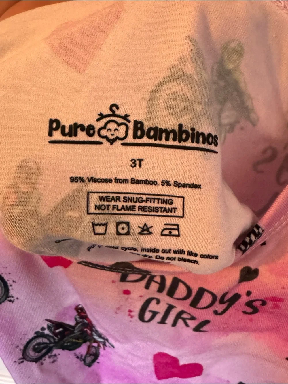 Daddy's Girl Bamboo Pink Motorcycle Dirt Bike Short Sleeve Flutter Tee 3T